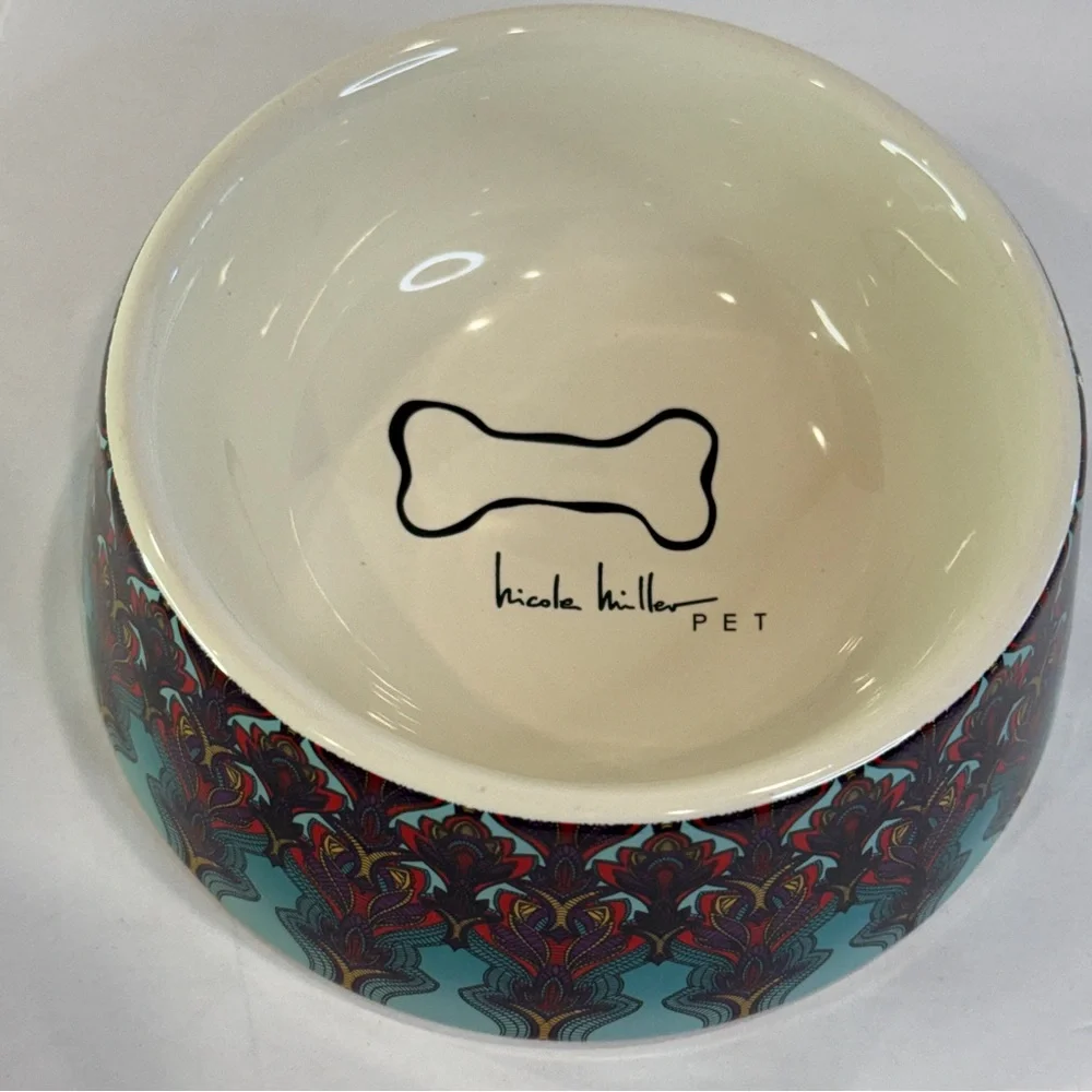 ✨ Nicole Miller Pet Ceramic Bowl – 5” Colorful Pattern Stoneware Dish